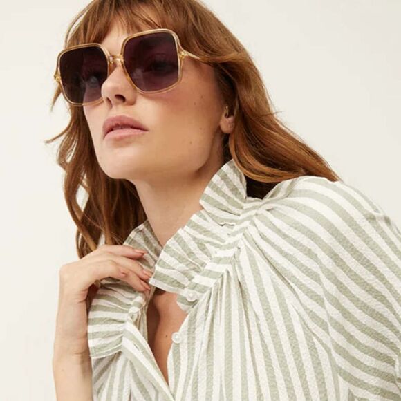 Veronica Beard NWT Calisto Green & Cream Striped Ruffle Collar Shirt $298 - Picture 4 of 12